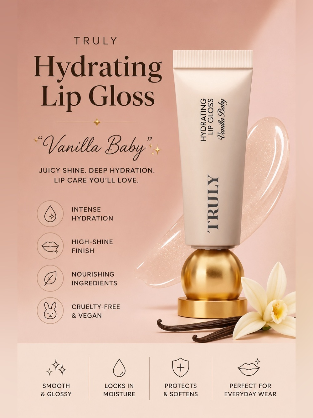 ✨ Truly Hydrating Lip Gloss – “Vanilla Baby” ✨